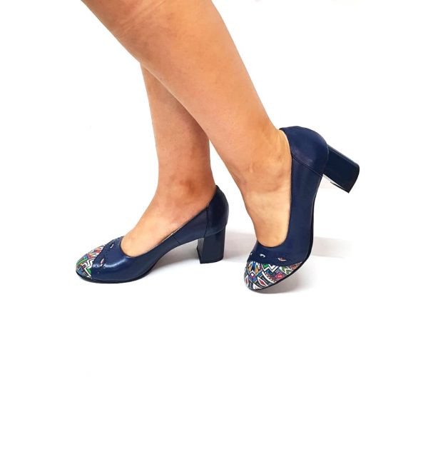Pantofi dama din piele naturala - Bleumarin cu Traditional - 03 BT