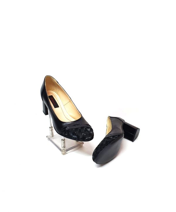 Pantofi dama din piele naturala - Negru Box cu Negru 3D - 03 NBN3D