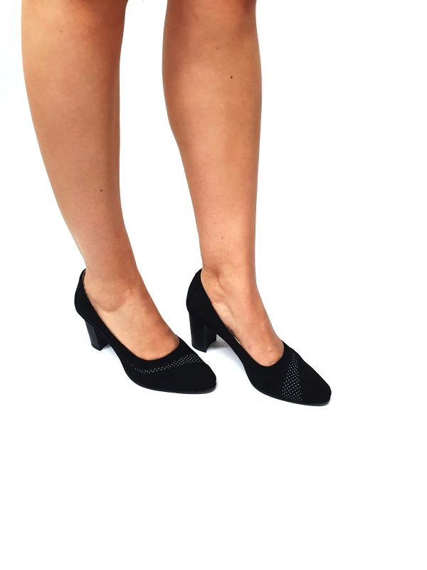 Pantofi dama din piele naturala - Negru Antilopa cu Puncte - 163 NAP