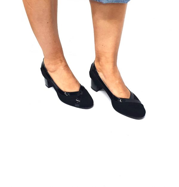 Pantofi dama din piele naturala - Negru Antilopa cu Lac - 208 NAL