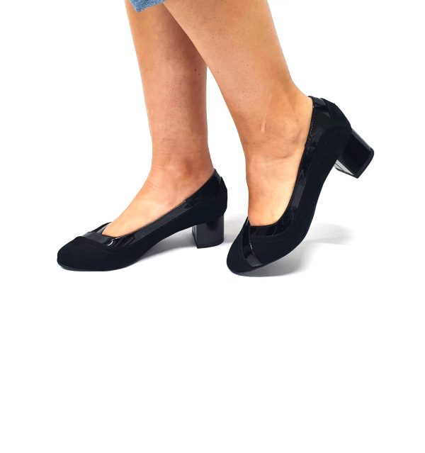 Pantofi dama din piele naturala - Negru Antilopa cu Lac - 208 NAL