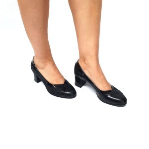 Pantofi dama din piele naturala - Negru box cu Lac si Sarpe Negru - 208 NLSN