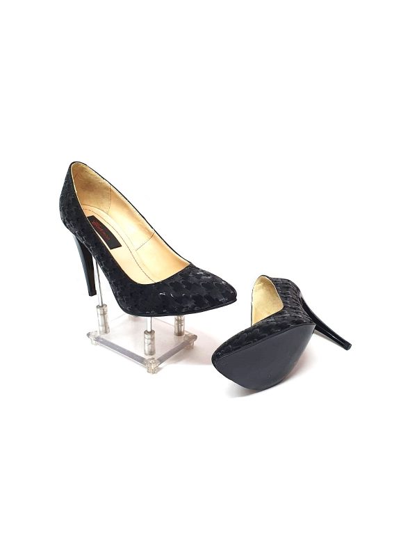 Pantofi dama stileto din piele naturala - Negru 3D - 2691 N3D