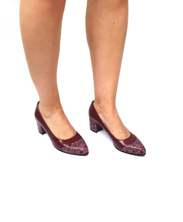 Pantofi dama din piele naturala - Bordo cu Pietre Bordo - A3 BPB