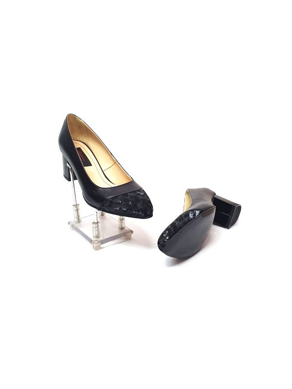 Pantofi dama din piele naturala - Negru Box cu Negru 3D - A3 NBN3D