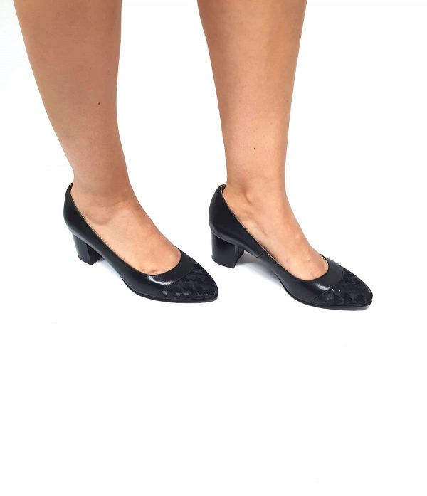 Pantofi dama din piele naturala - Negru Box cu Negru 3D - A3 NBN3D
