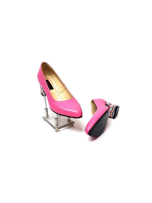 Pantofi dama din piele naturala - Roz Bizonat cu Triunghiuri Roz - A2 RBTR
