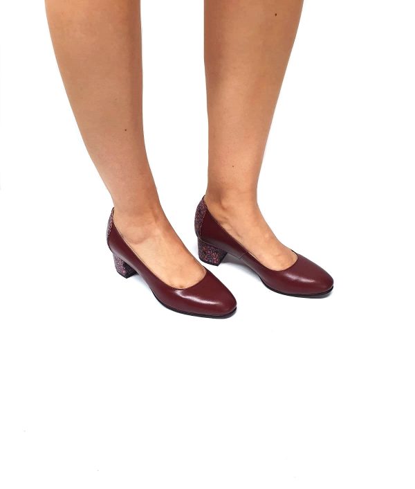 Pantofi dama din piele naturala - Bordo cu Pietre Bordo - A7 BPB