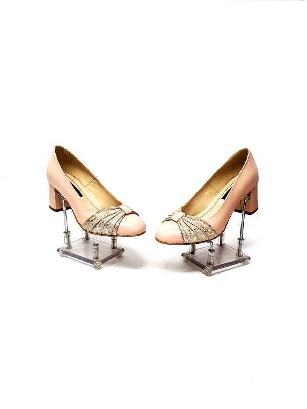 Pantofi dama din piele naturala - Lac Nude cu Firicel Auriu - A13 LNFA