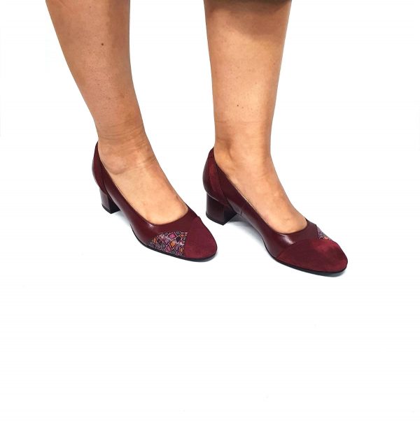 Pantofi dama din piele naturala - Bordo Box cu Antilopa si Pietre Bordo - C33 BBAPB