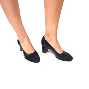 Pantofi dama din piele naturala - Negru Box cu Antilopa si Sarpe Negru - C33 NBASN