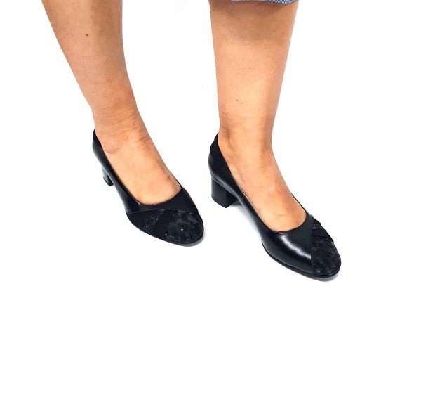 Pantofi dama din piele naturala - Negru Box cu Antilopa si 3D - C44 NBA3D