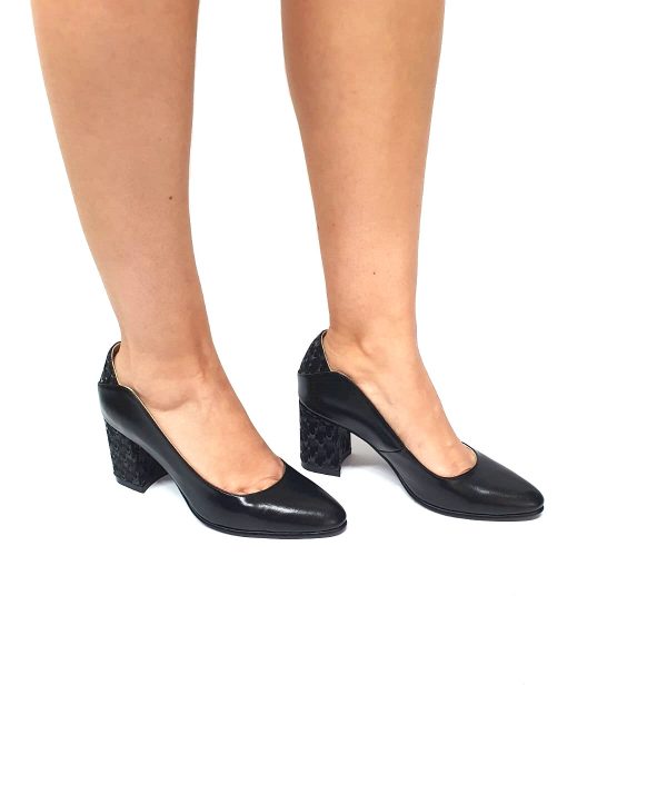 Pantofi dama din piele naturala - Negru Box cu Negru 3D - R9 NBN3D