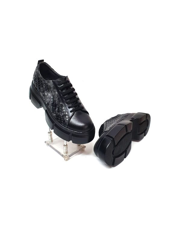Pantofi dama din piele naturala - Negru Box cu Croco Negru - X3 NBCRN