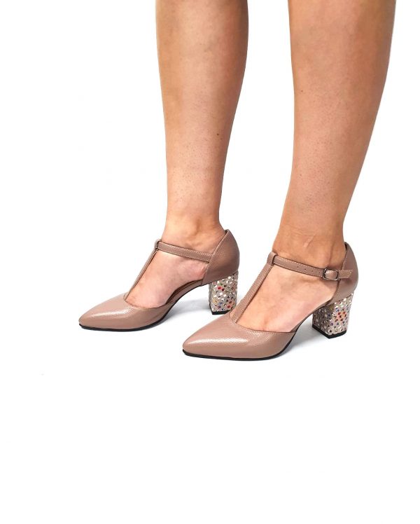 Sandale dama din piele naturala Cappuccino bizonat cu patratele multicolore - D13 CBPM