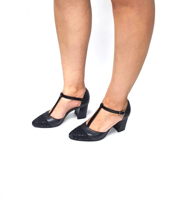 Sandale dama din piele naturala Negru box cu negru 3D - D15 NB3D