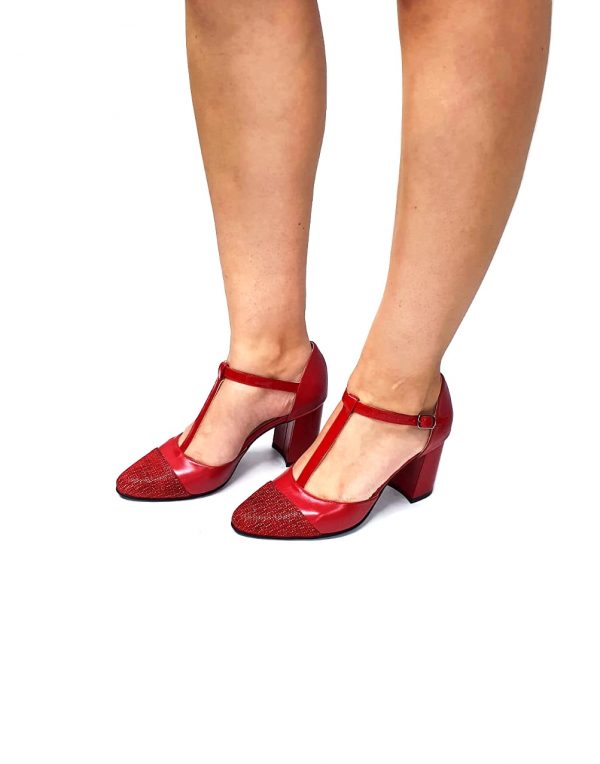 Sandale dama din piele naturala Rosu box cu puncte - D15 NBP