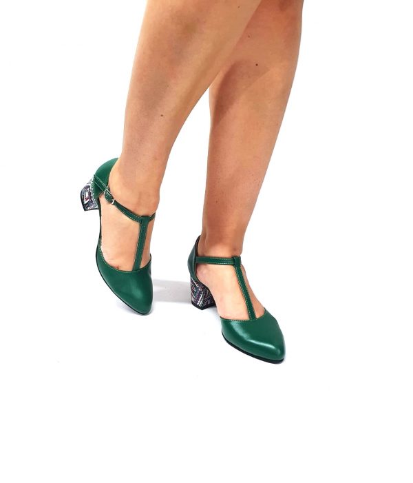 Sandale dama din piele naturala Verde box cu traditional - D13 VBT