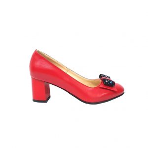 Pantofi dama din piele naturala - Rosu cu picatele colorate - A14 RPC