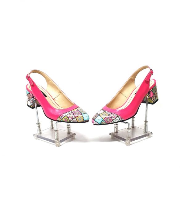 Sandale dama din piele naturala -Roz cu patratele 3D - A55 RP3D