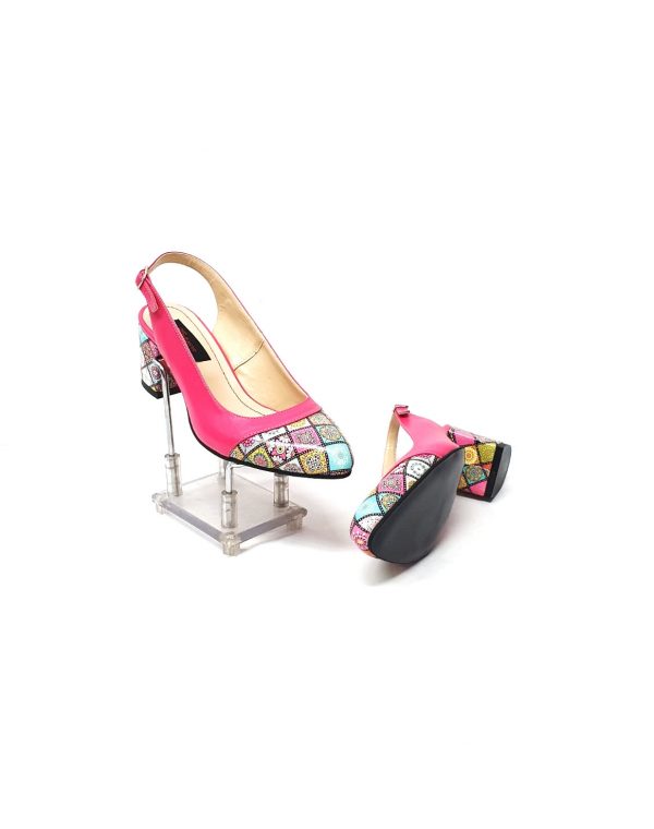 Sandale dama din piele naturala -Roz cu patratele 3D - A55 RP3D