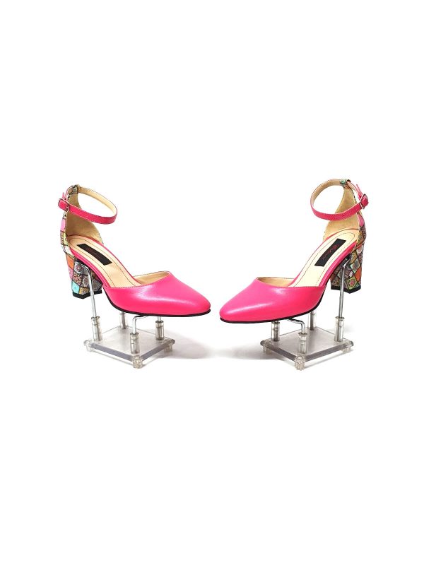 Sandale dama din piele naturala Roz cu patratele 3D - D14 RP3D