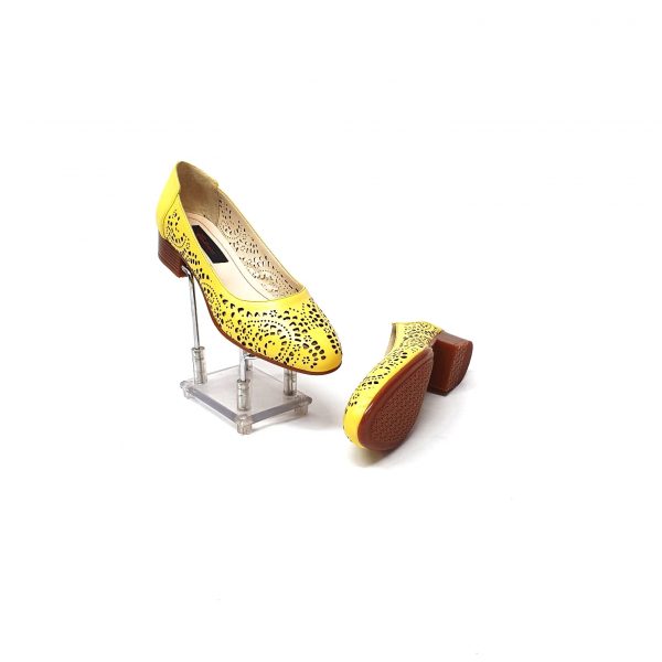 Pantofi dama din piele naturala -Galben-T19 G