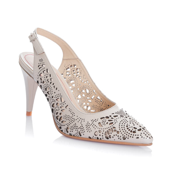 Sandale dama din piele naturala -Bej Sidef Perforat - L396 BS