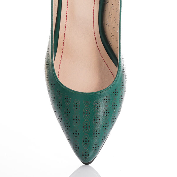 Sandale dama din piele naturala -Verde Box Perforat -L018 VB - imagine 5