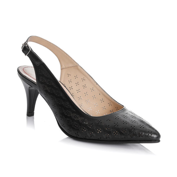 Sandale dama din piele naturala -Negru Box Perforat - L018 NB