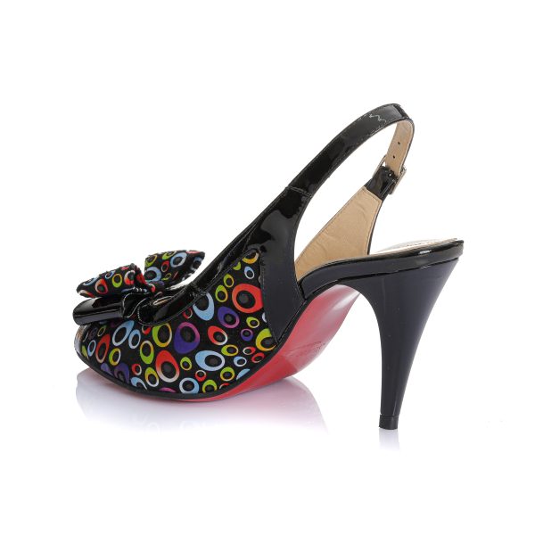 Sandale dama din piele naturala - NEGRU CU CERCULETE COLORATE - F22 NCC - imagine 3