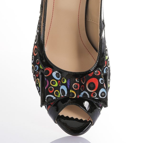 Sandale dama din piele naturala - NEGRU CU CERCULETE COLORATE - F22 NCC - imagine 4