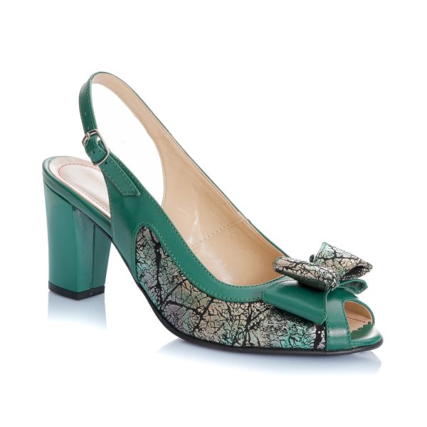 Sandale dama din piele naturala -VERDE CU VERDE STRAVEZIU - F22 VVS - imagine 2
