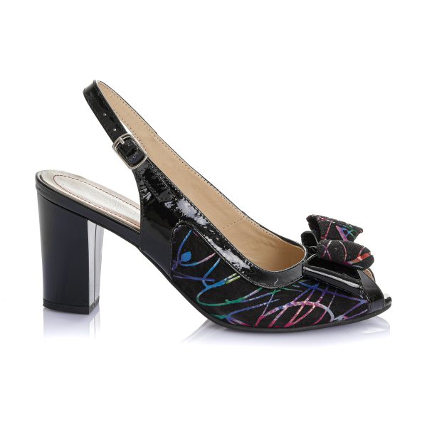 Sandale dama din piele naturala - NEGRU CU FIRICEL COLORAT - F22 NFC