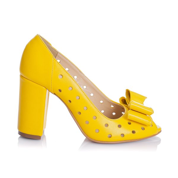 Pantofi dama din piele naturala - GALBEN BOX- F23 GB