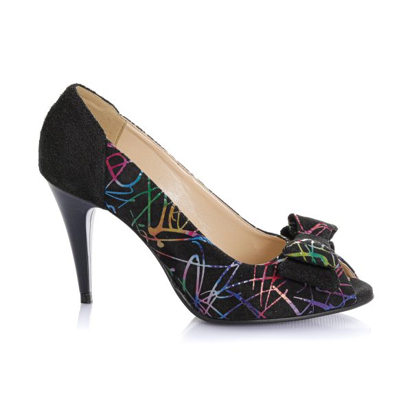Pantofi dama din piele naturala - NEGRU CU FIRICEL COLORAT- F23 NFC