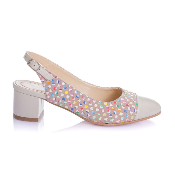 Sandale dama din piele naturala  - Bej cu patratele colorate - T16 BPC - imagine 3