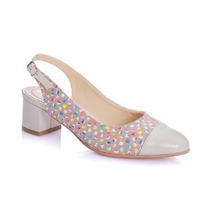 Sandale dama din piele naturala - Bej cu patratele colorate - T16 BPC