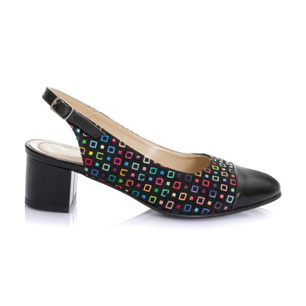 Sandale dama din piele naturala  - Negru box cu patratele colorate - T16 NBC - imagine 4