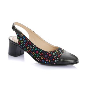Sandale dama din piele naturala - Negru box cu patratele colorate - T16 NBC