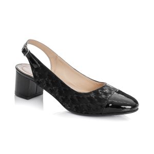 Sandale dama din piele naturala - Negru lac cu 3D - T16 NL