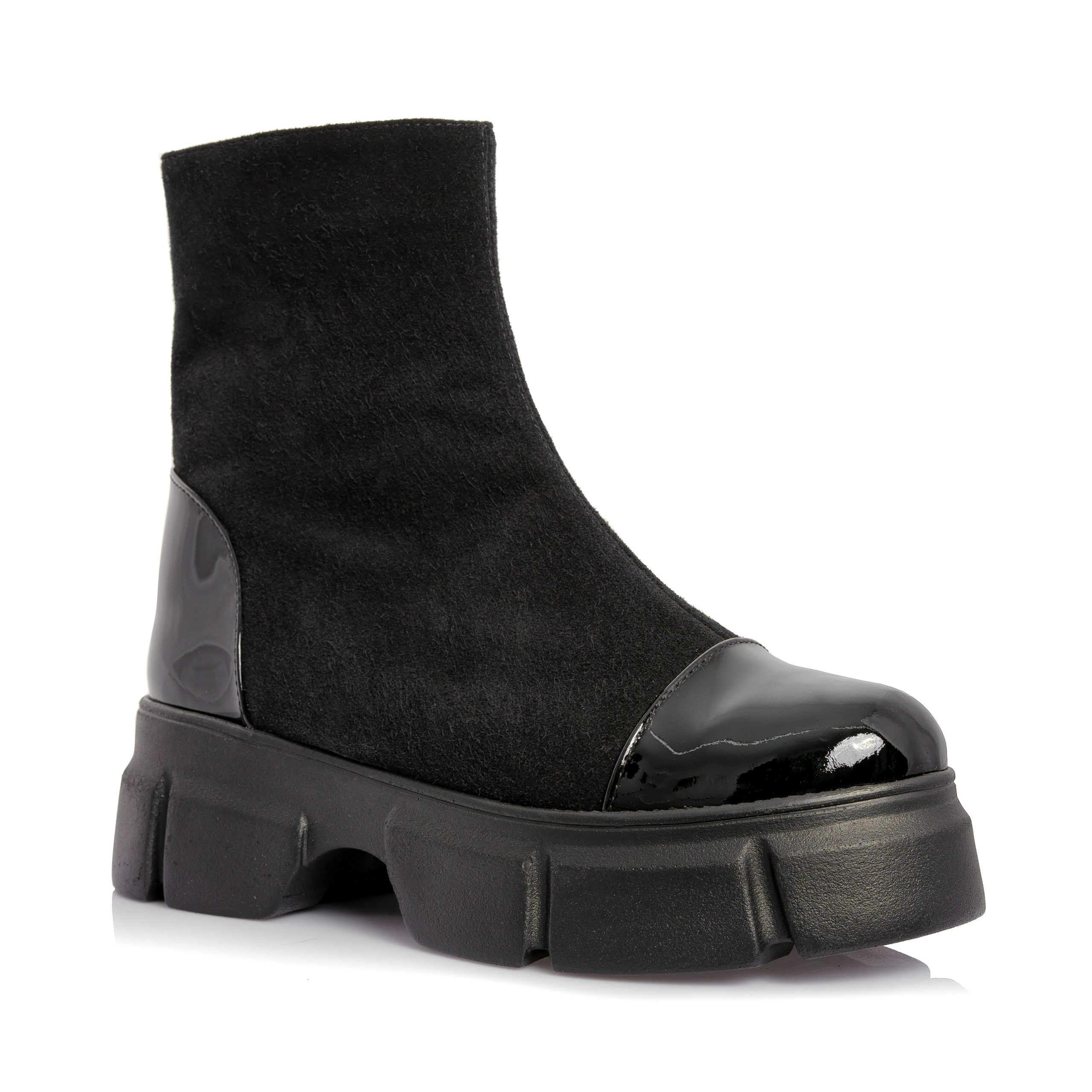 Bocanci dama din piele naturala - NEGRU ANTILOPA SI LAC - BC25F NAL - imagine 3