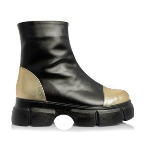 Bocanci dama din piele naturala - NEGRU BOX CU AURIU - BC25F NBAU