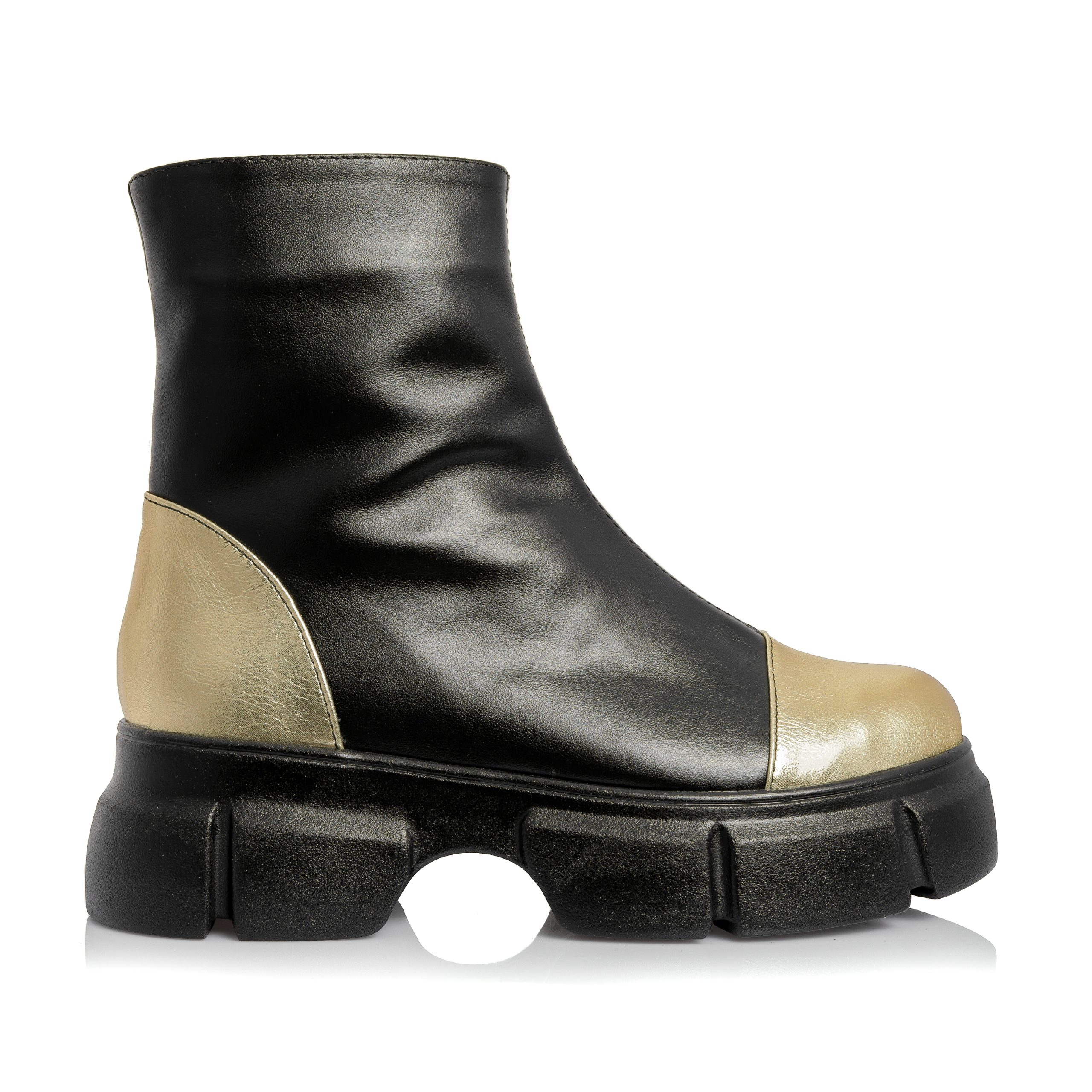 Bocanci dama din piele naturala - NEGRU BOX CU AURIU - BC25F NBAU