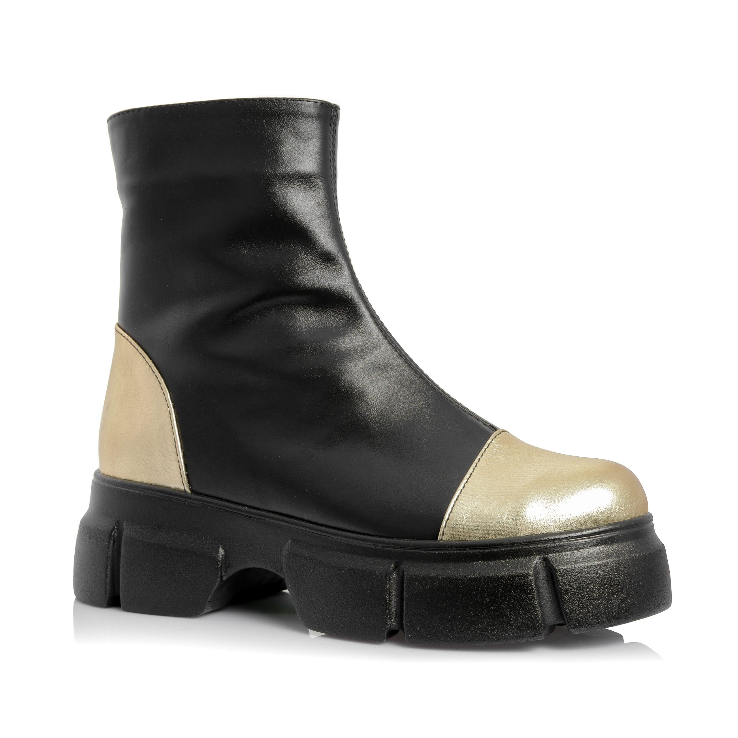 Bocanci dama din piele naturala - NEGRU BOX CU AURIU - BC25F NBAU - imagine 2